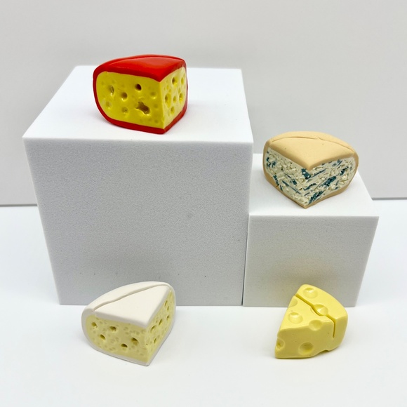 Cheese Place Card Holders - Set of 4 - Handmade Clay Brie, Gouda, Swiss, Blue - Picture 6 of 16